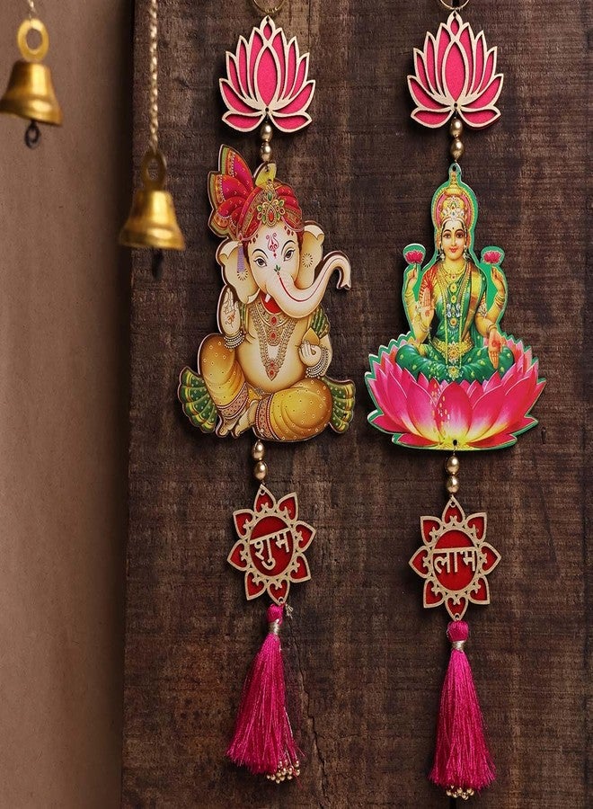 9Dzine Shubh Labh Lotus Laxmi Ganesh Hangings For Diwali Decoration 1 Pair | Traditional Thoranam For Main Door Entrance Pooja Room Mandir | Lotus Hanging For Home Decor Items Festival, 11 Cm - Image 1